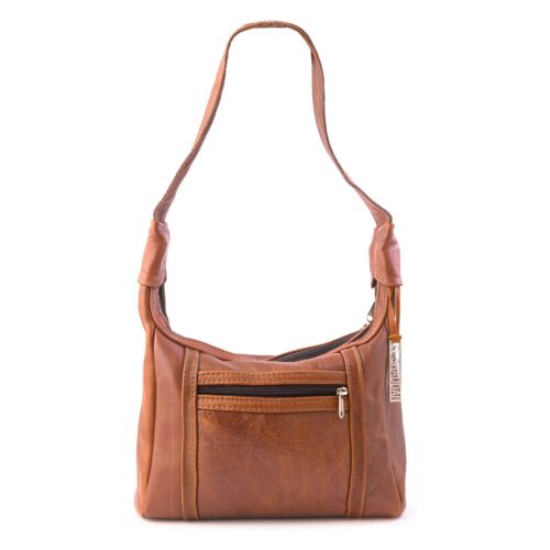 Genuine leather handbag with one handle.