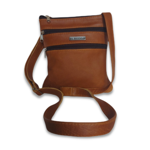 Genuine leather sling bag with three pockets