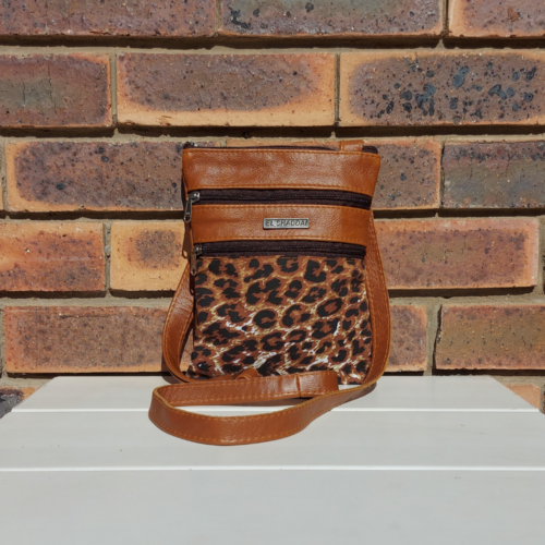 Genuine leather leopard sling bag