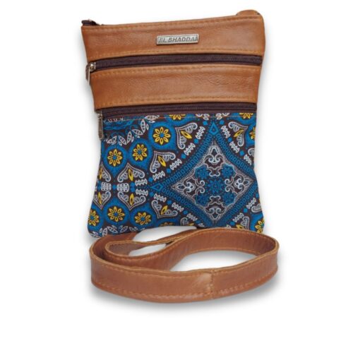 Genuine leather sling bag with Shweshwe fabric