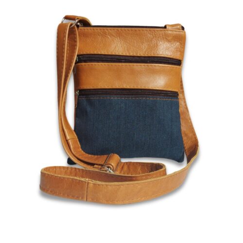 Leather & denim sling bag