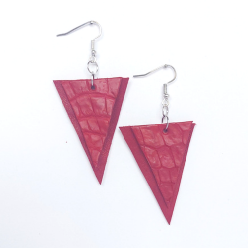 Red genuine leather earrings.
