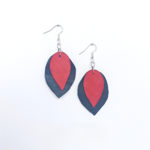 Red & navy leather earrings.
