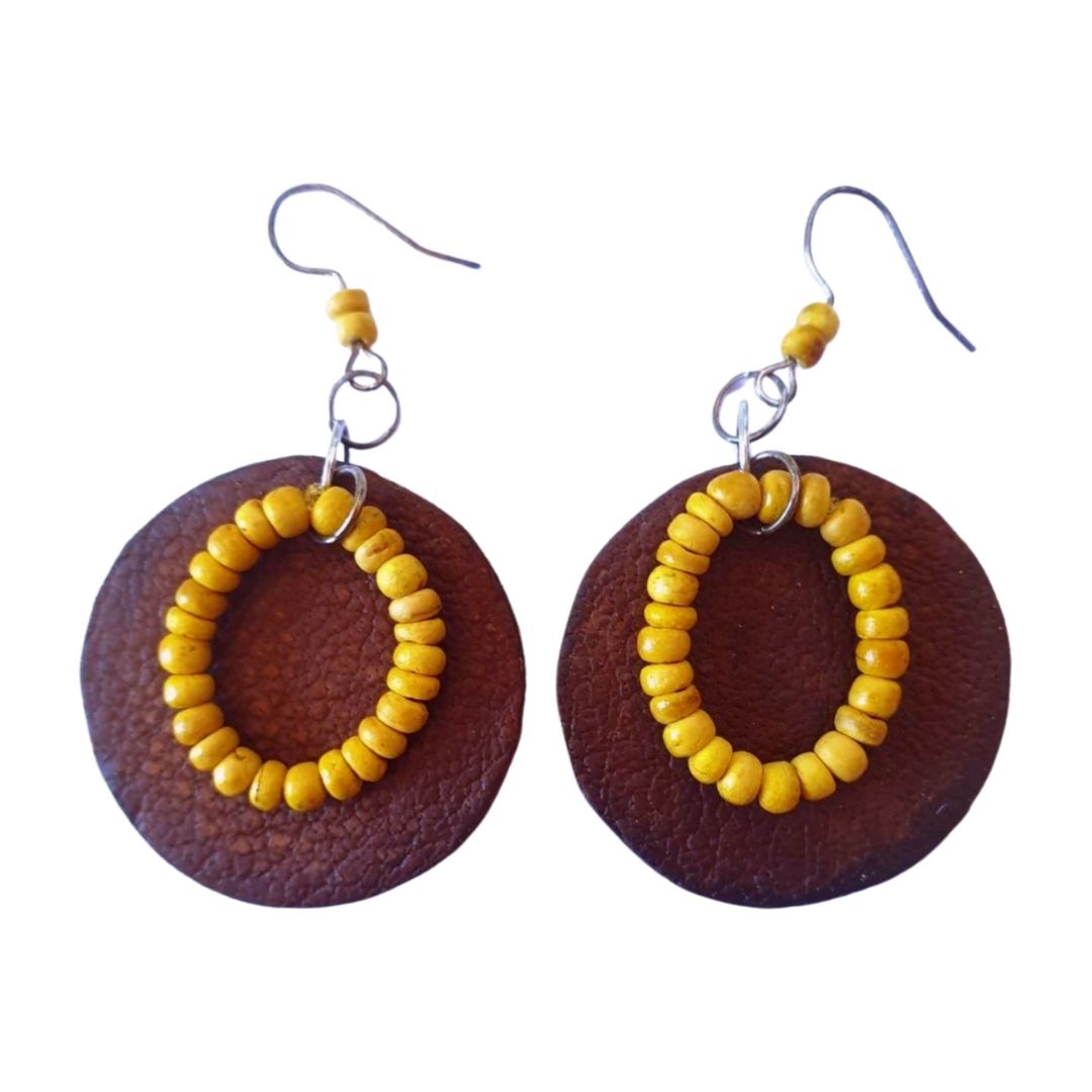 Leather & wood earrings.