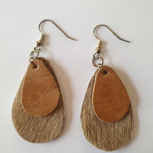 Brown leather earrings.