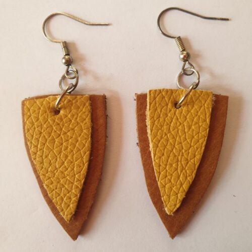 Tan and mustard leather earrings.