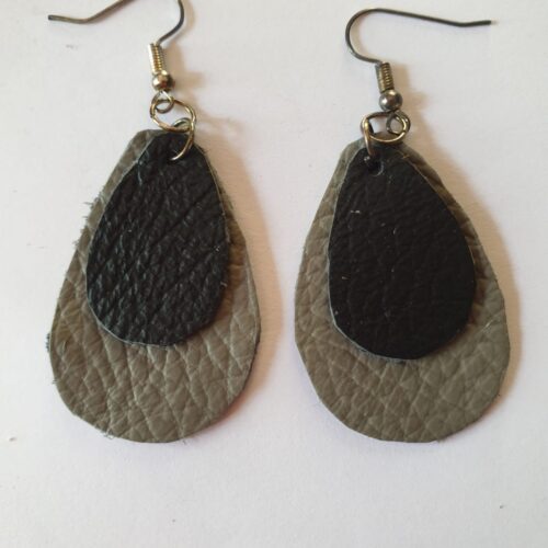 Black and grey leather earrings.