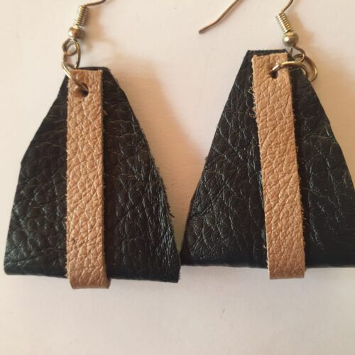 Two tone brown leather earrings.