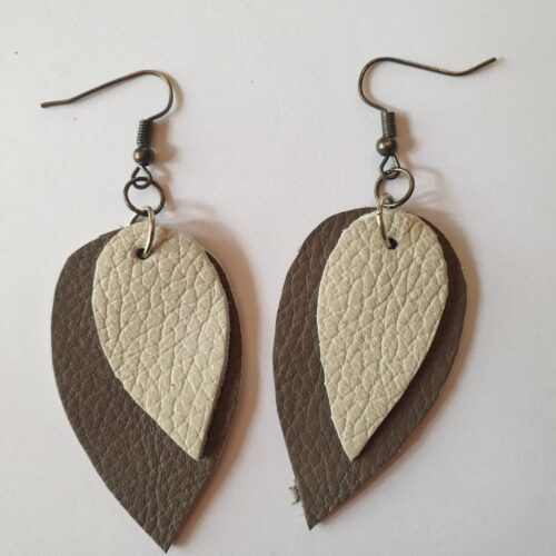 Grey and cream leather earrings.