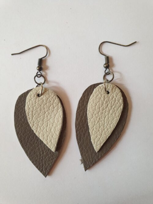 Grey and cream leather earrings.