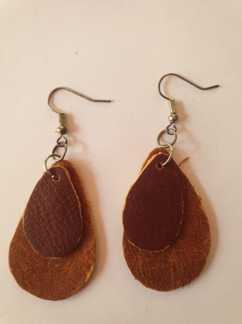 Brown leather earrings.