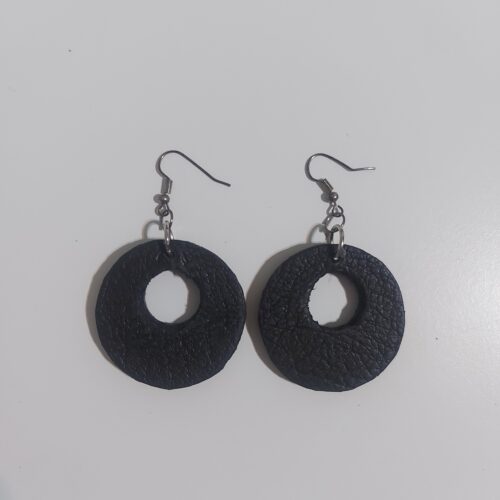 Round brown leather on wood earrings.