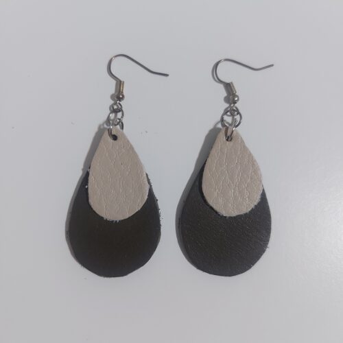 Cream and grey leather earrings.