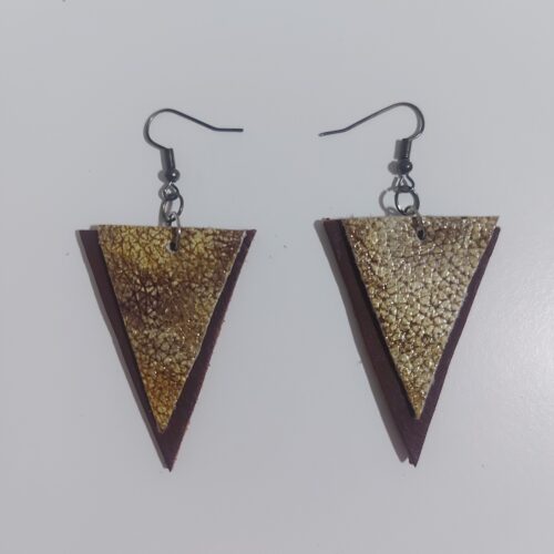 Green and brown leather earrings.