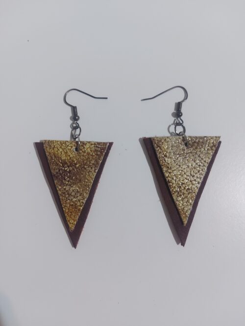 Green and brown leather earrings.