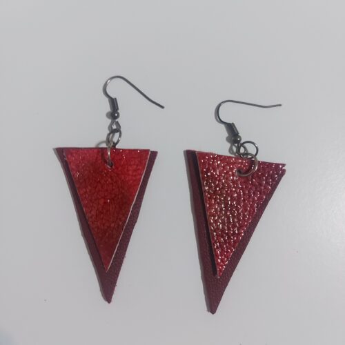 Red triangular shape leather earrings.