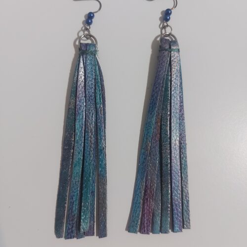 Mixed color tassel leather earrings.