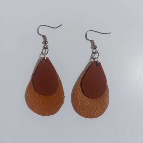Brown and Tan leather earrings.