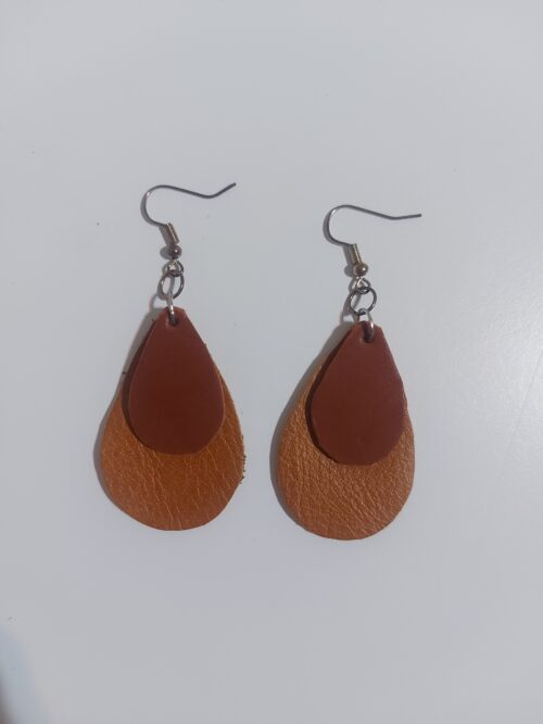 Brown and Tan leather earrings.