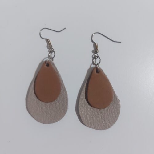 Brown and cream leather earrings.