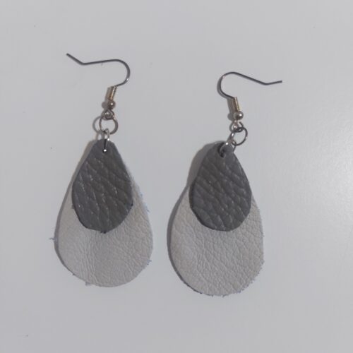 Grey and white leather earrings.