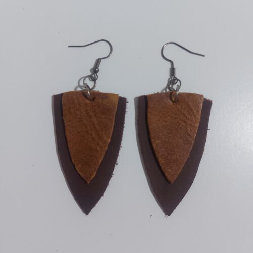Two brown color leather earrings.