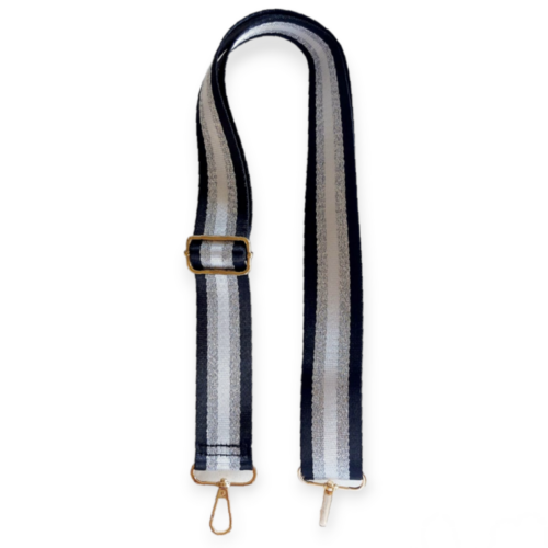 Black, silver, white bag strap