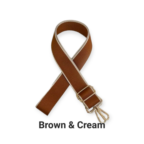 Brown bag strap with a cream edge