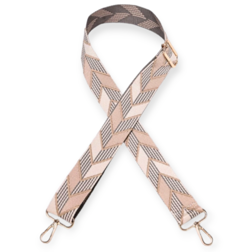 Bag strap with cream and grey patterns