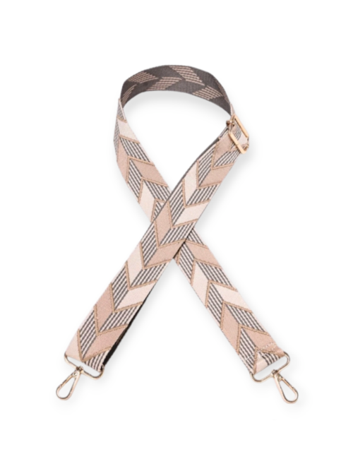 Bag strap with cream and grey patterns