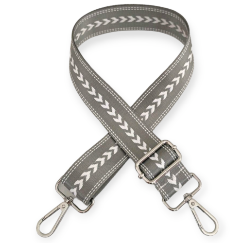 Grey bag strap with white arrows