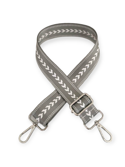 Grey bag strap with white arrows