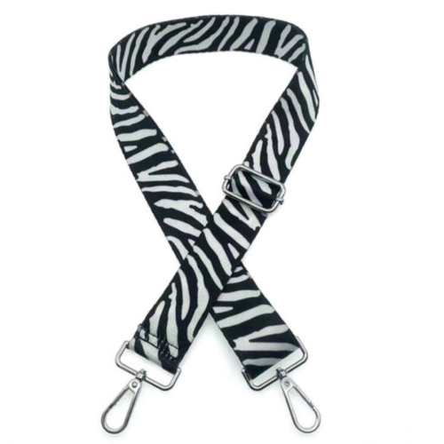 Bag strap with black and white zebra print stripes