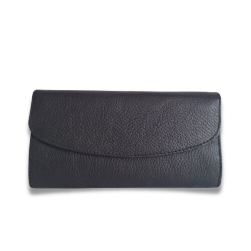 Genuine Leather ladies' wallet with a fold-over flap design. minimalist and sleek in appearance